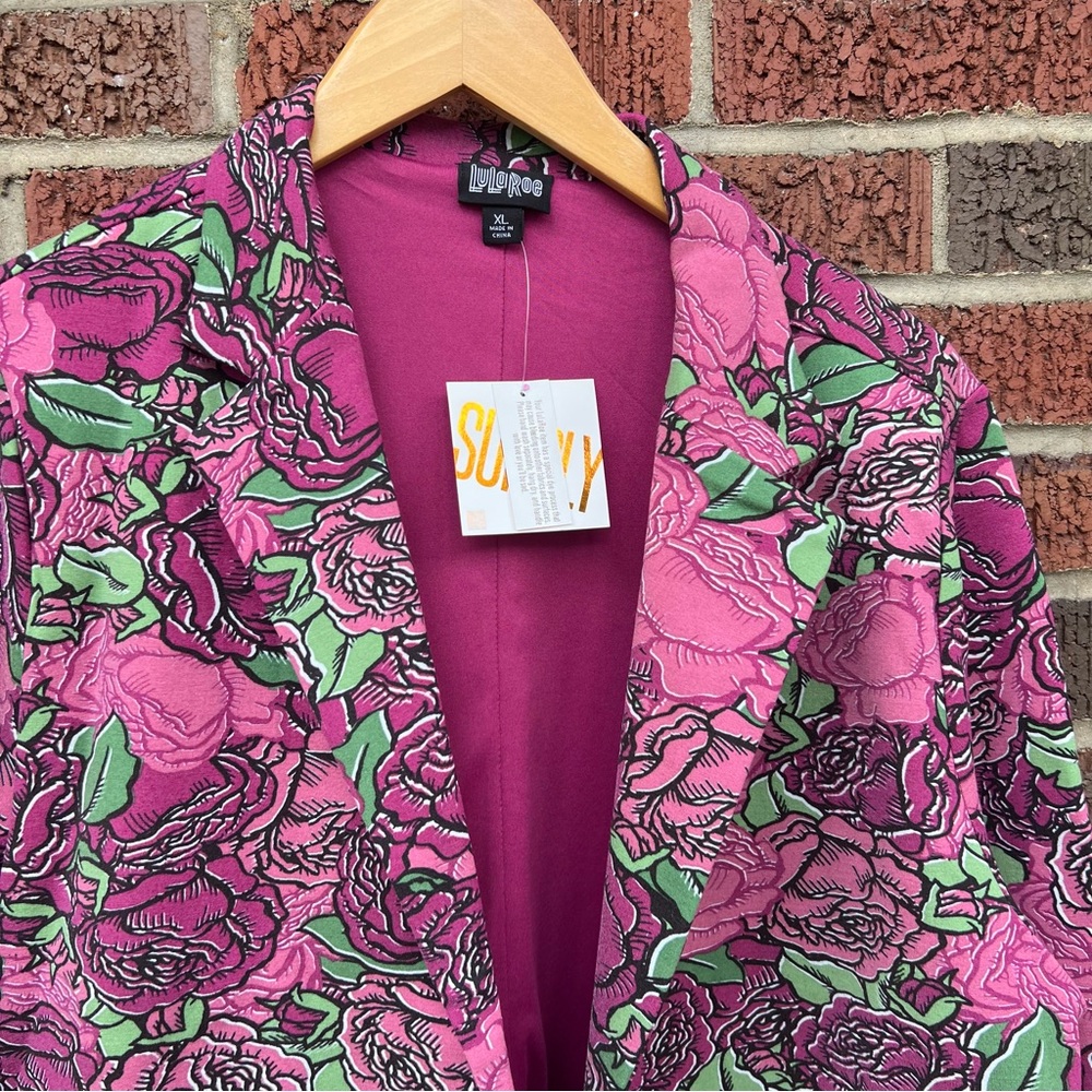 Lula Roe Pink and Green Rose Floral Blazer Suit Jacket - Picture 2 of 4